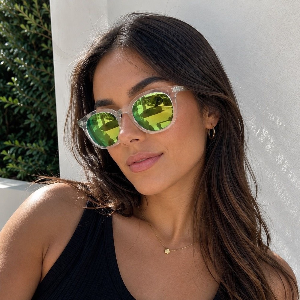 Oscar by Oscar de la Renta Sunglasses Clear Frame Pink Green Mirrored Lenses NEW